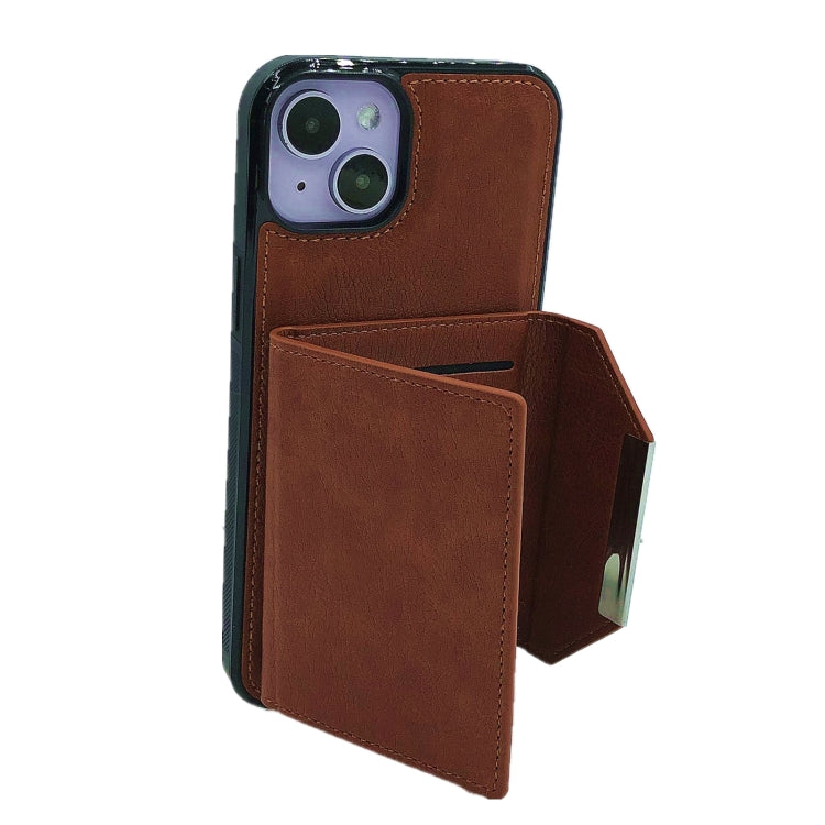 For iPhone 15 Solid Color Metal Buckle Card Slots Bag Phone Case