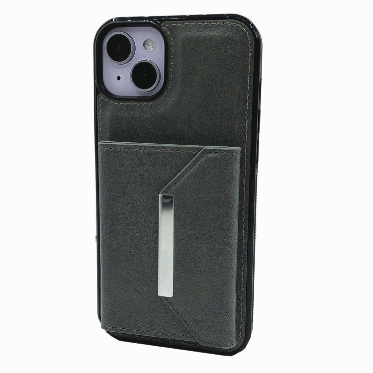 For iPhone 15 Solid Color Metal Buckle Card Slots Bag Phone Case