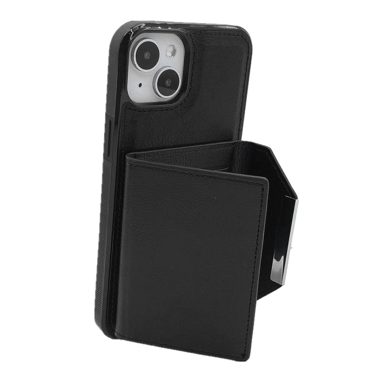 For iPhone 15 Solid Color Metal Buckle Card Slots Bag Phone Case