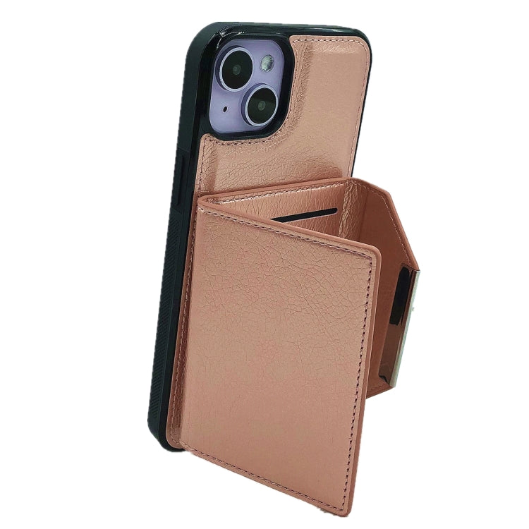 For iPhone 15 Solid Color Metal Buckle Card Slots Bag Phone Case