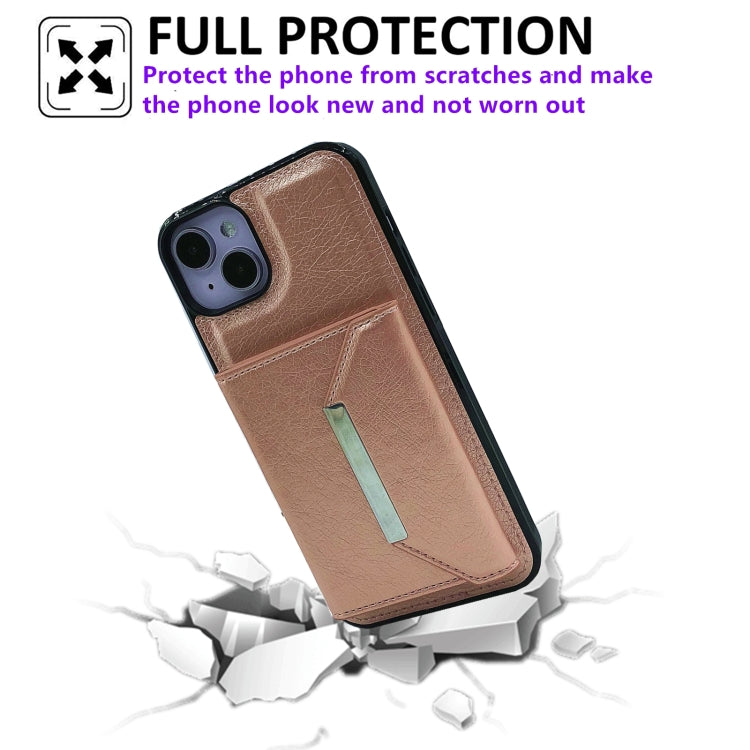 For iPhone 15 Solid Color Metal Buckle Card Slots Bag Phone Case
