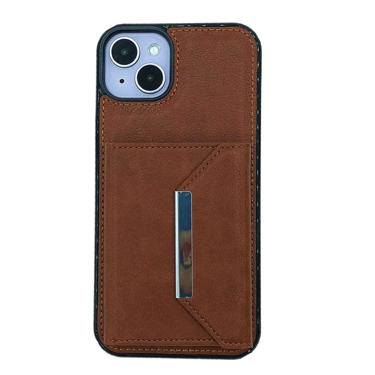 For iPhone 14 Plus Solid Color Metal Buckle Card Slots Bag Phone Case