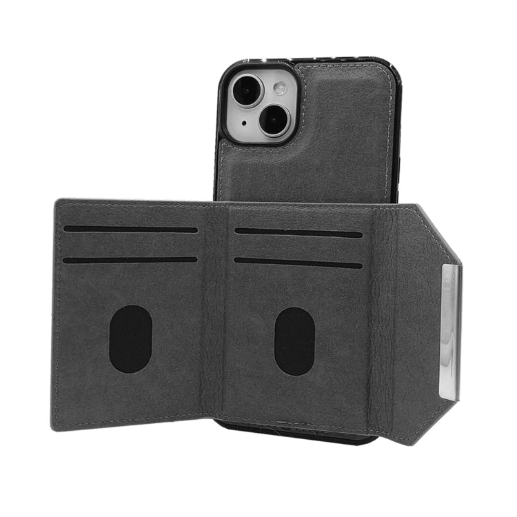 For iPhone 14 Plus Solid Color Metal Buckle Card Slots Bag Phone Case