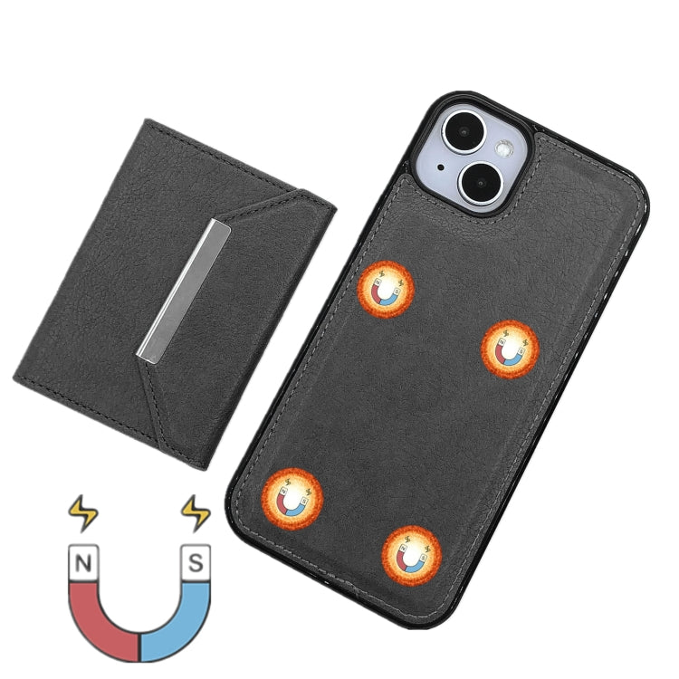 For iPhone 14 Plus Solid Color Metal Buckle Card Slots Bag Phone Case