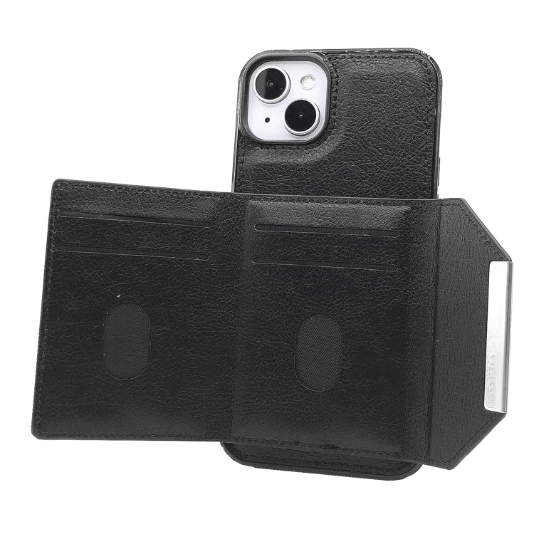For iPhone 14 Plus Solid Color Metal Buckle Card Slots Bag Phone Case