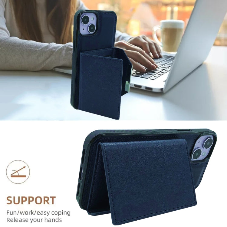 For iPhone 14 Solid Color Metal Buckle Card Slots Bag Phone Case