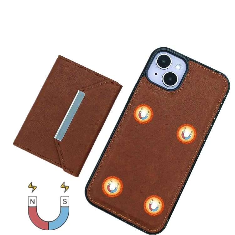 For iPhone 14 Solid Color Metal Buckle Card Slots Bag Phone Case