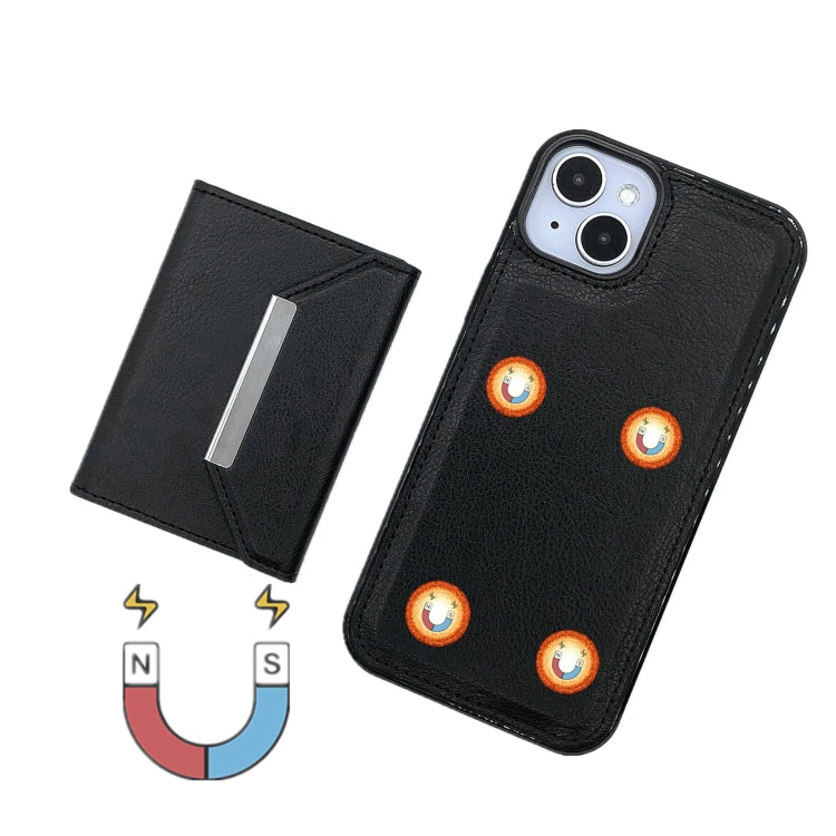 For iPhone 14 Solid Color Metal Buckle Card Slots Bag Phone Case