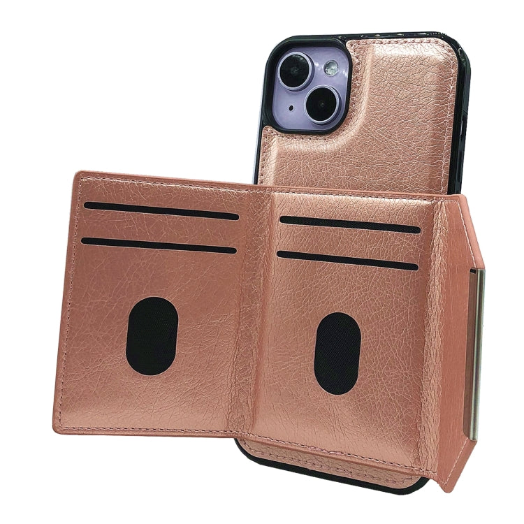 For iPhone 14 Solid Color Metal Buckle Card Slots Bag Phone Case