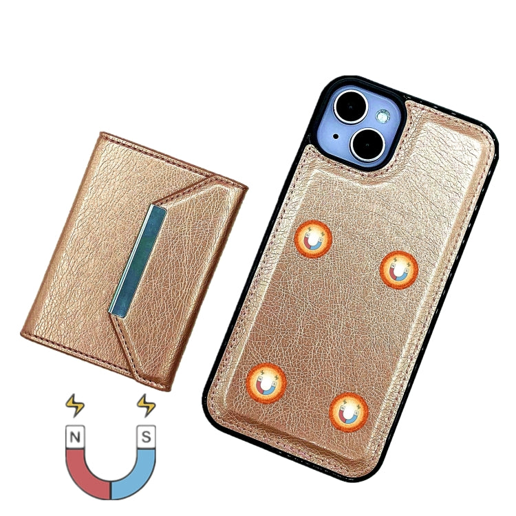 For iPhone 14 Solid Color Metal Buckle Card Slots Bag Phone Case