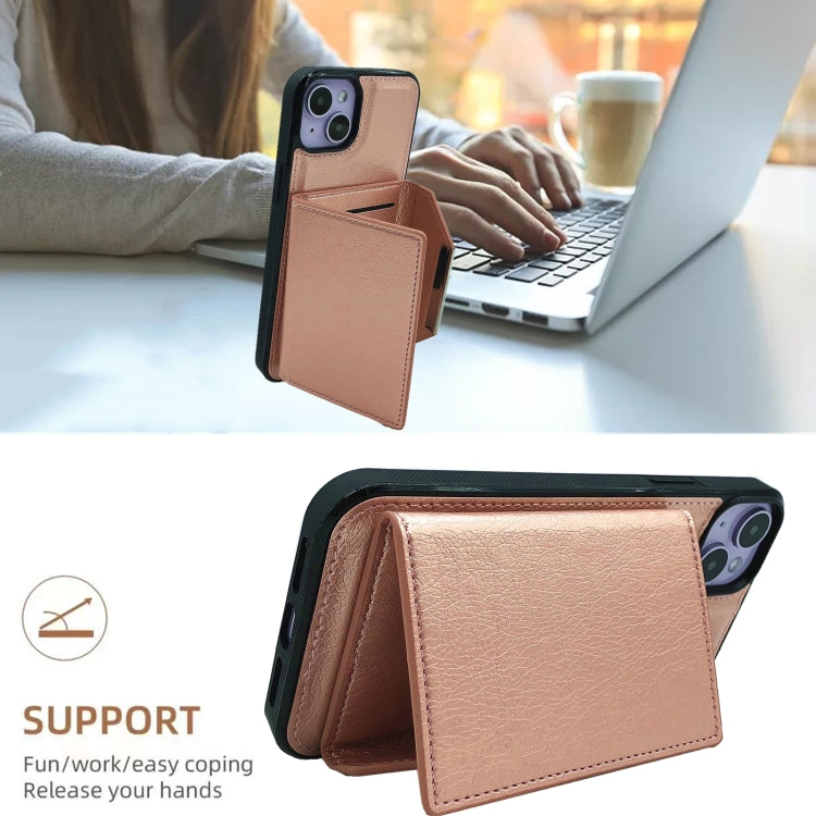 For iPhone 14 Solid Color Metal Buckle Card Slots Bag Phone Case