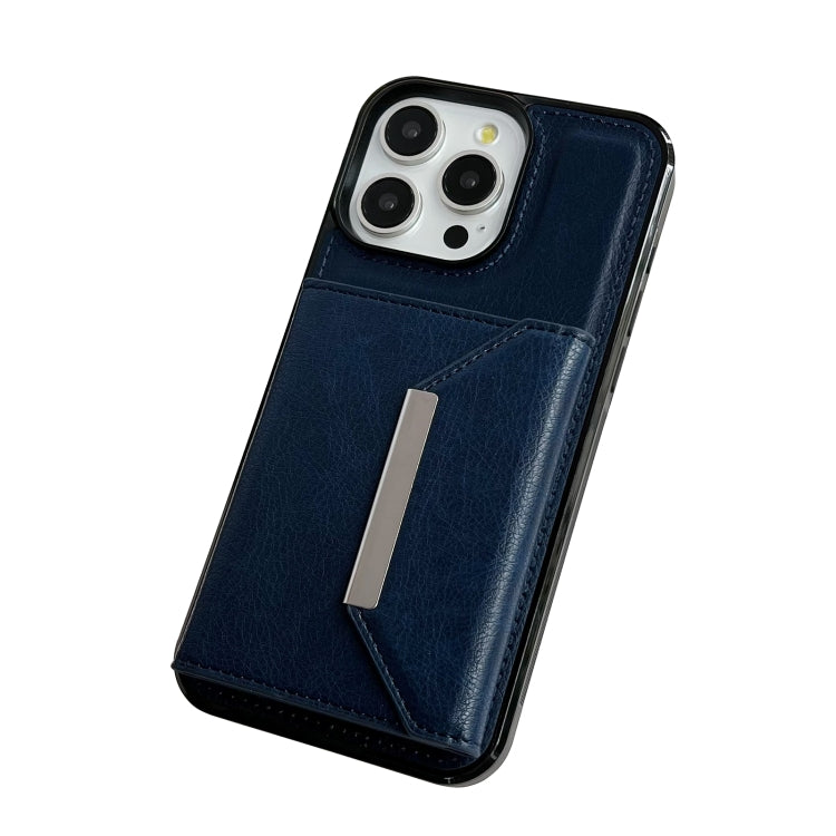For iPhone 14 Pro Max Solid Color Metal Buckle Card Slots Bag Phone Case