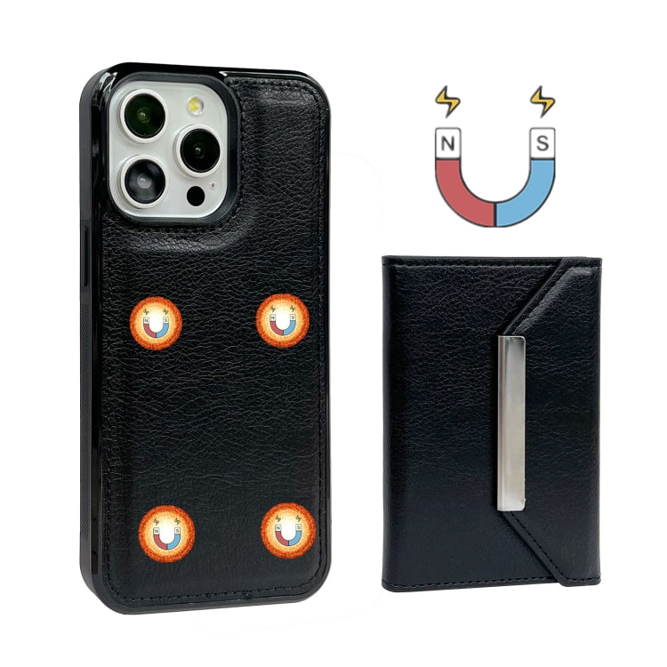 For iPhone 14 Pro Max Solid Color Metal Buckle Card Slots Bag Phone Case