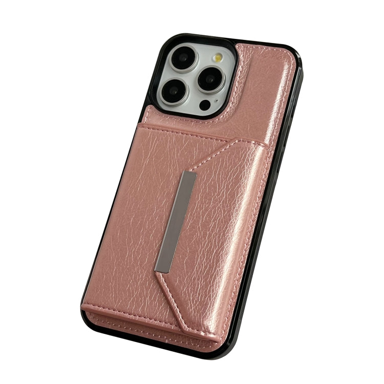 For iPhone 14 Pro Max Solid Color Metal Buckle Card Slots Bag Phone Case