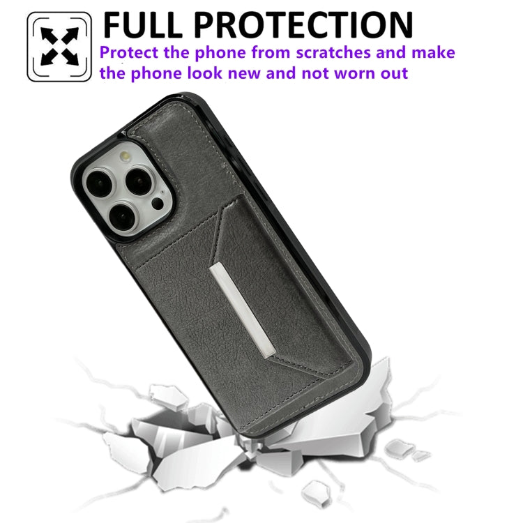 For iPhone 13 Pro Max Solid Color Metal Buckle Card Slots Bag Phone Case