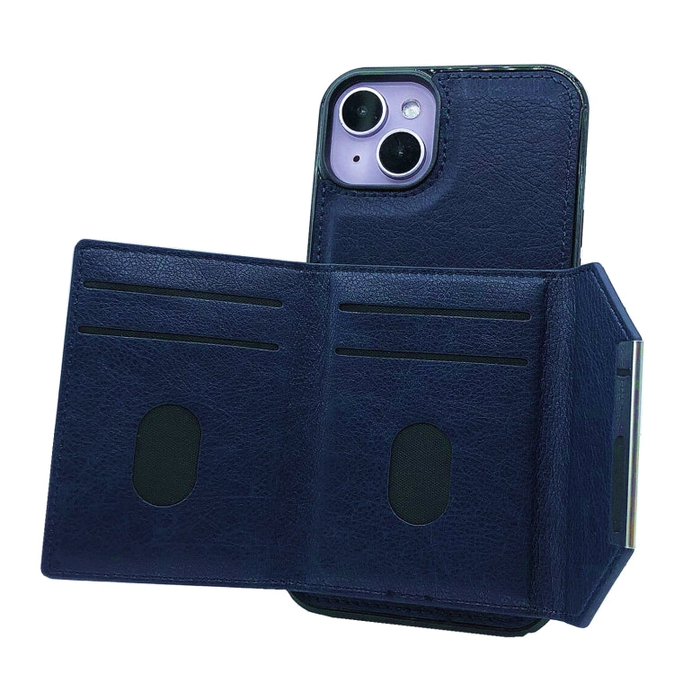 For iPhone 13 Solid Color Metal Buckle Card Slots Bag Phone Case