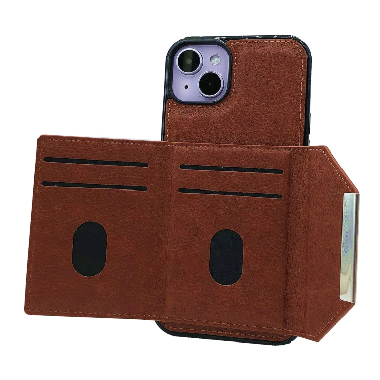 For iPhone 13 Solid Color Metal Buckle Card Slots Bag Phone Case