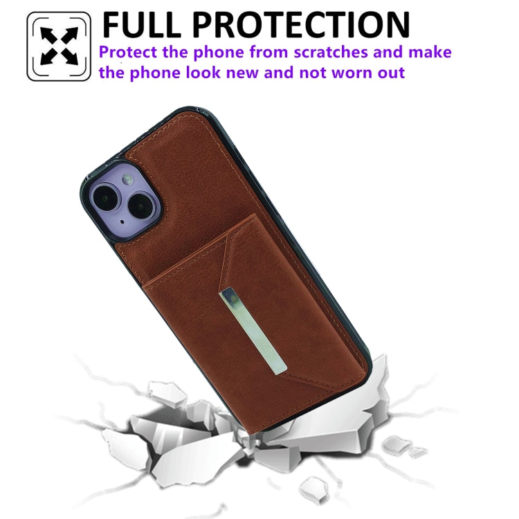 For iPhone 13 Solid Color Metal Buckle Card Slots Bag Phone Case