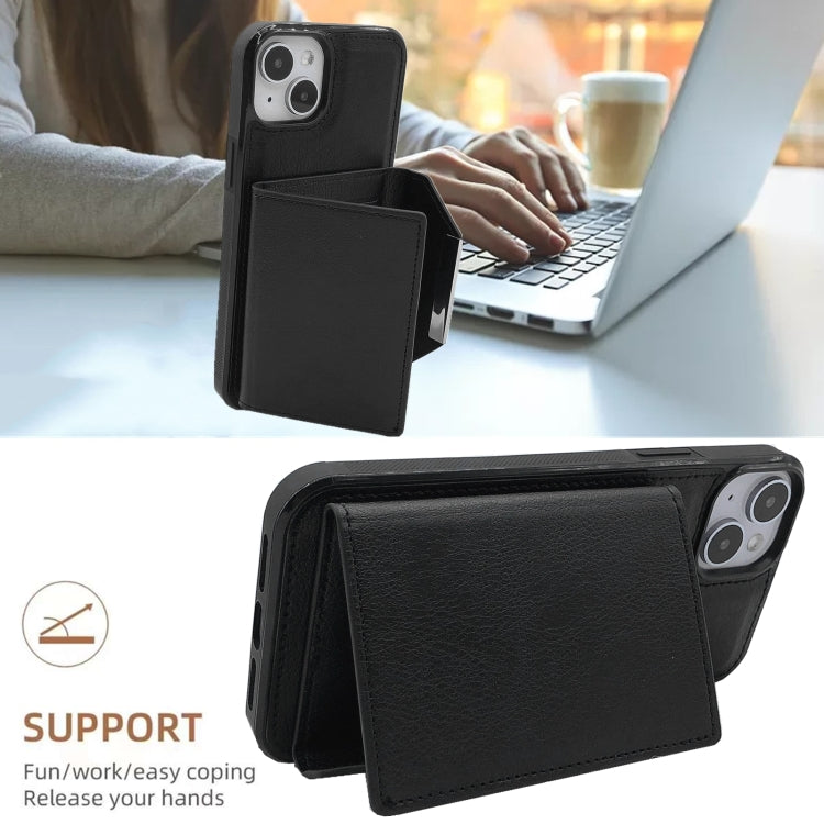 For iPhone 13 Solid Color Metal Buckle Card Slots Bag Phone Case