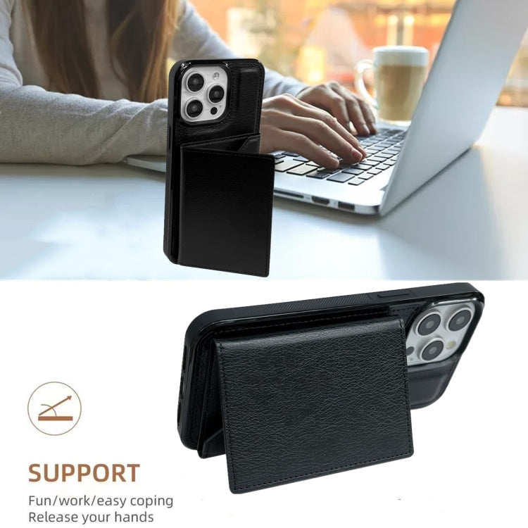 For iPhone 12 Pro Max Solid Color Metal Buckle Card Slots Bag Phone Case