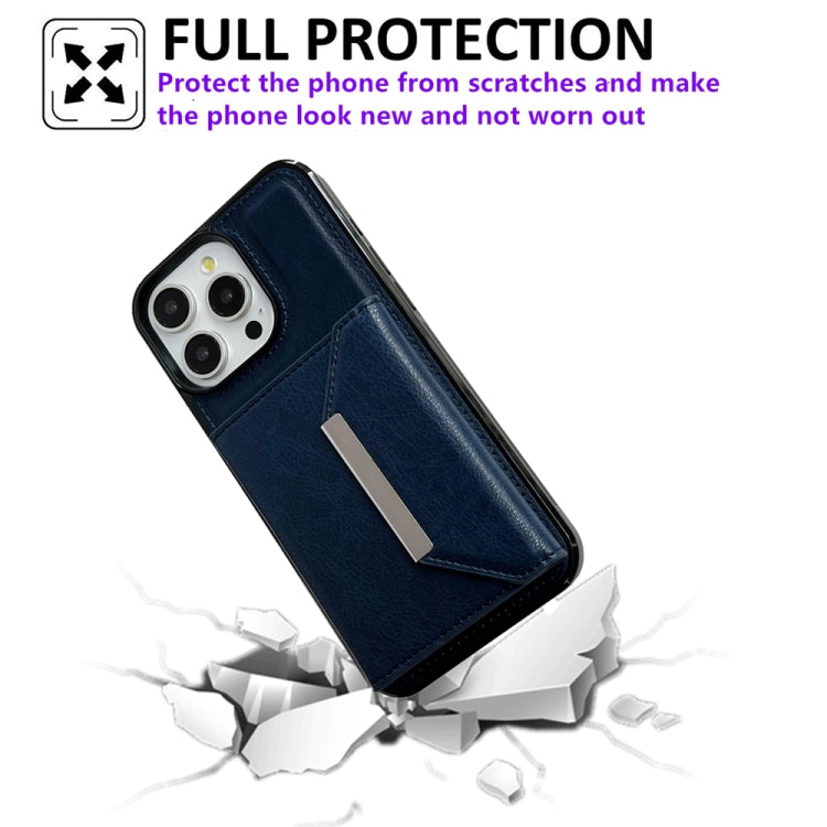 For iPhone 16 Pro Max Solid Color Metal Buckle Card Slots Bag Phone Case