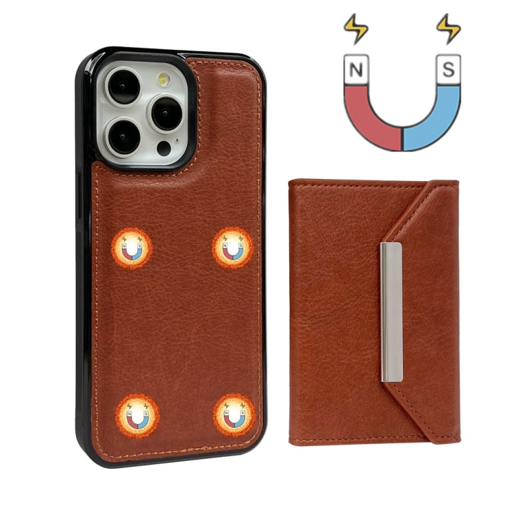 For iPhone 16 Pro Max Solid Color Metal Buckle Card Slots Bag Phone Case
