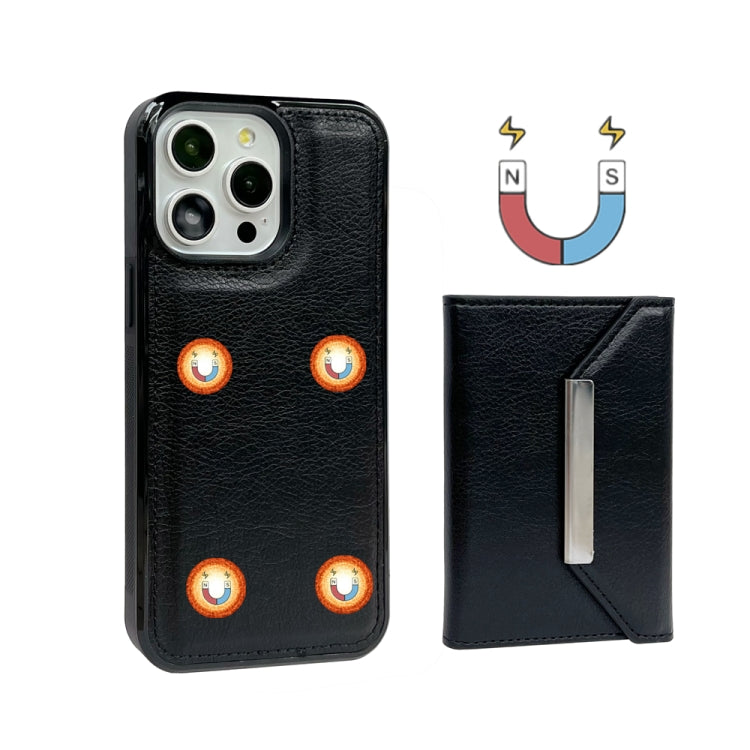 For iPhone 16 Pro Max Solid Color Metal Buckle Card Slots Bag Phone Case