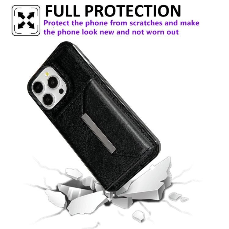 For iPhone 16 Pro Max Solid Color Metal Buckle Card Slots Bag Phone Case