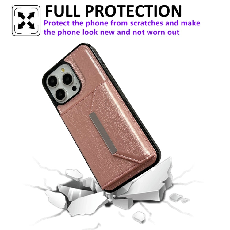 For iPhone 16 Pro Max Solid Color Metal Buckle Card Slots Bag Phone Case