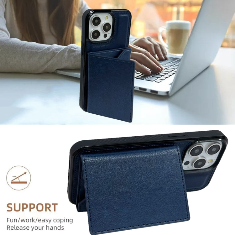 For iPhone 16 Pro Solid Color Metal Buckle Card Slots Bag Phone Case