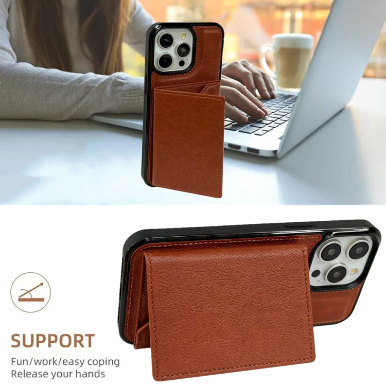 For iPhone 16 Pro Solid Color Metal Buckle Card Slots Bag Phone Case