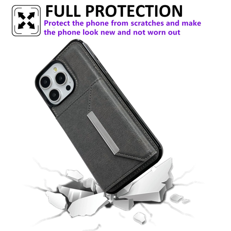 For iPhone 16 Pro Solid Color Metal Buckle Card Slots Bag Phone Case