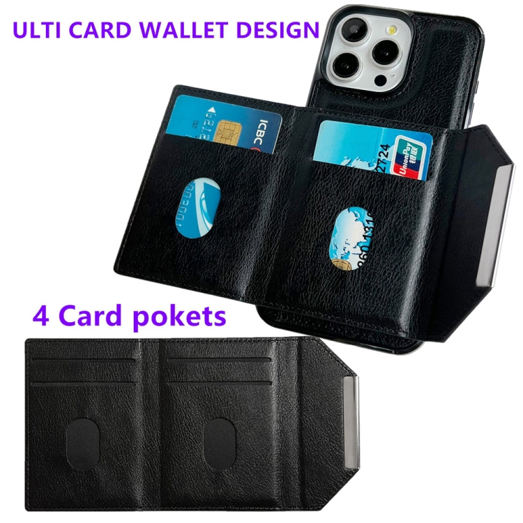 For iPhone 16 Pro Solid Color Metal Buckle Card Slots Bag Phone Case