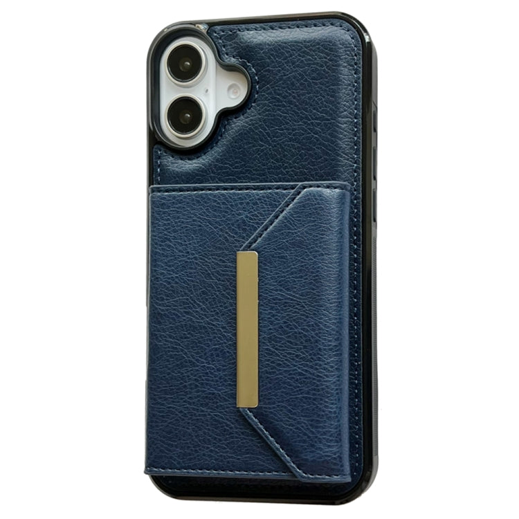 For iPhone 16 Plus Solid Color Metal Buckle Card Slots Bag Phone Case