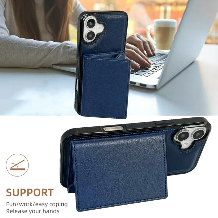 For iPhone 16 Plus Solid Color Metal Buckle Card Slots Bag Phone Case