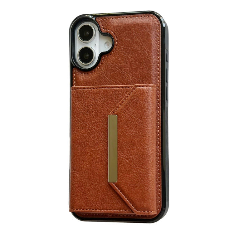 For iPhone 16 Plus Solid Color Metal Buckle Card Slots Bag Phone Case