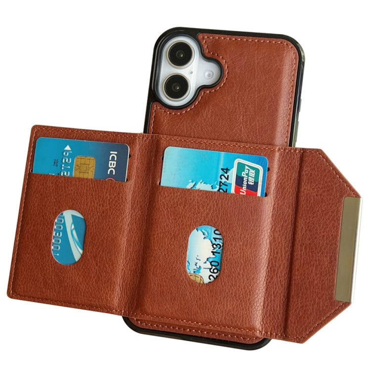 For iPhone 16 Plus Solid Color Metal Buckle Card Slots Bag Phone Case