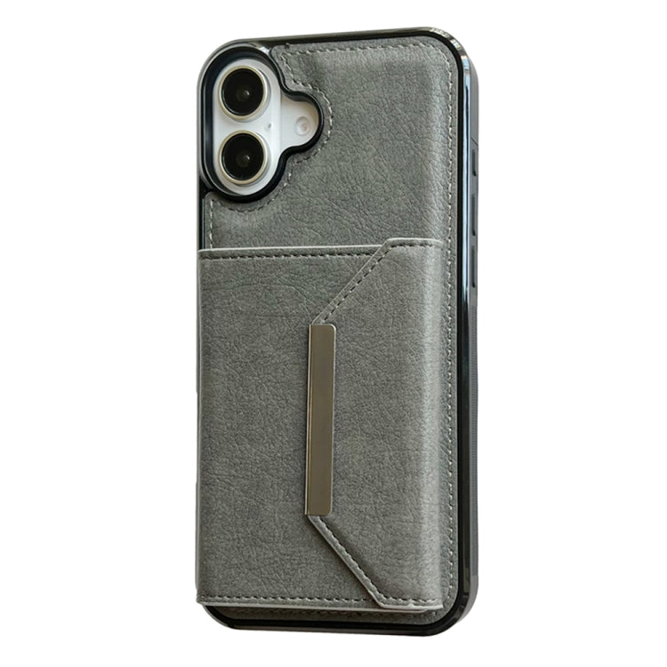 For iPhone 16 Plus Solid Color Metal Buckle Card Slots Bag Phone Case