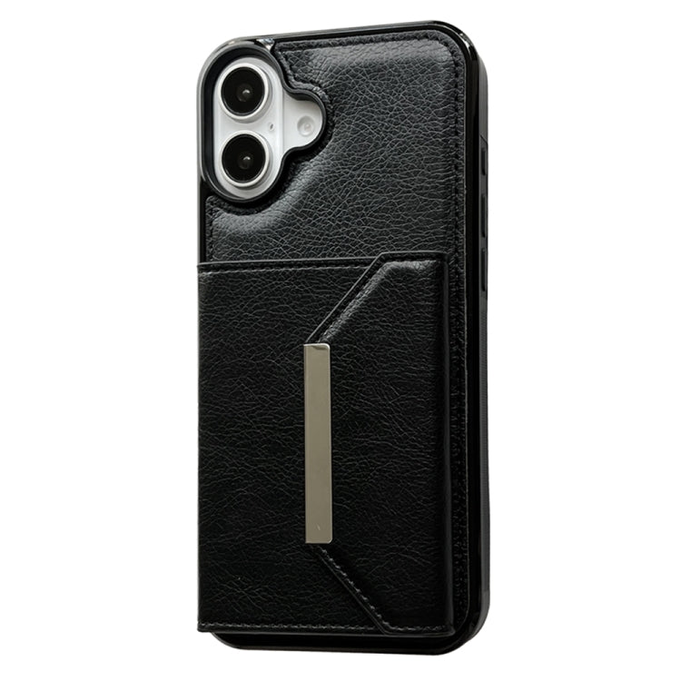 For iPhone 16 Plus Solid Color Metal Buckle Card Slots Bag Phone Case