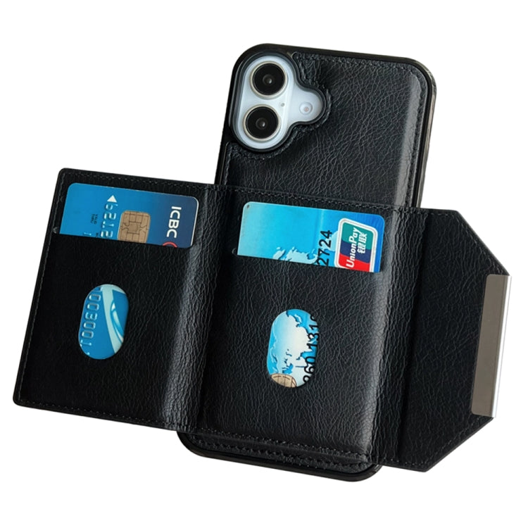 For iPhone 16 Plus Solid Color Metal Buckle Card Slots Bag Phone Case