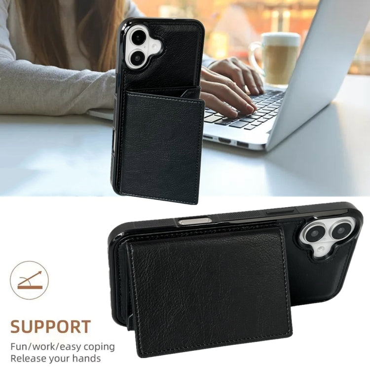 For iPhone 16 Plus Solid Color Metal Buckle Card Slots Bag Phone Case