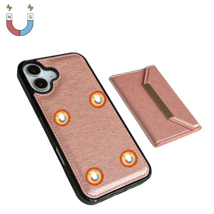 For iPhone 16 Plus Solid Color Metal Buckle Card Slots Bag Phone Case