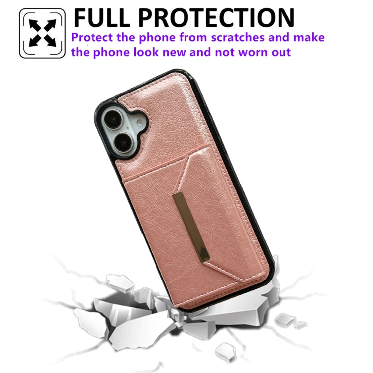 For iPhone 16 Plus Solid Color Metal Buckle Card Slots Bag Phone Case
