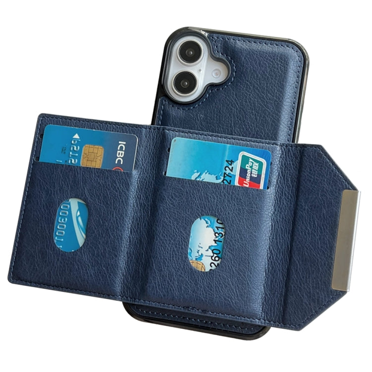 For iPhone 16 Solid Color Metal Buckle Card Slots Bag Phone Case
