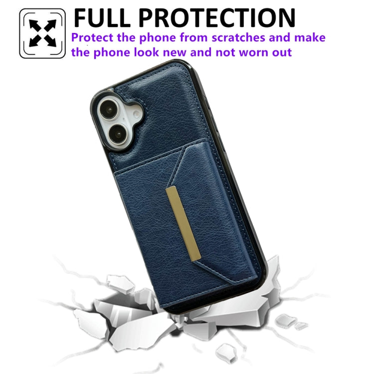For iPhone 16 Solid Color Metal Buckle Card Slots Bag Phone Case