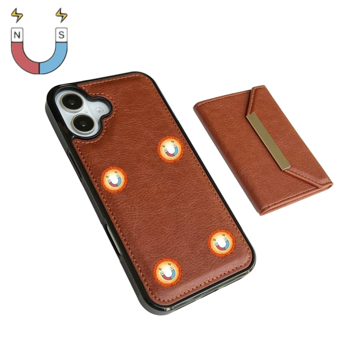 For iPhone 16 Solid Color Metal Buckle Card Slots Bag Phone Case