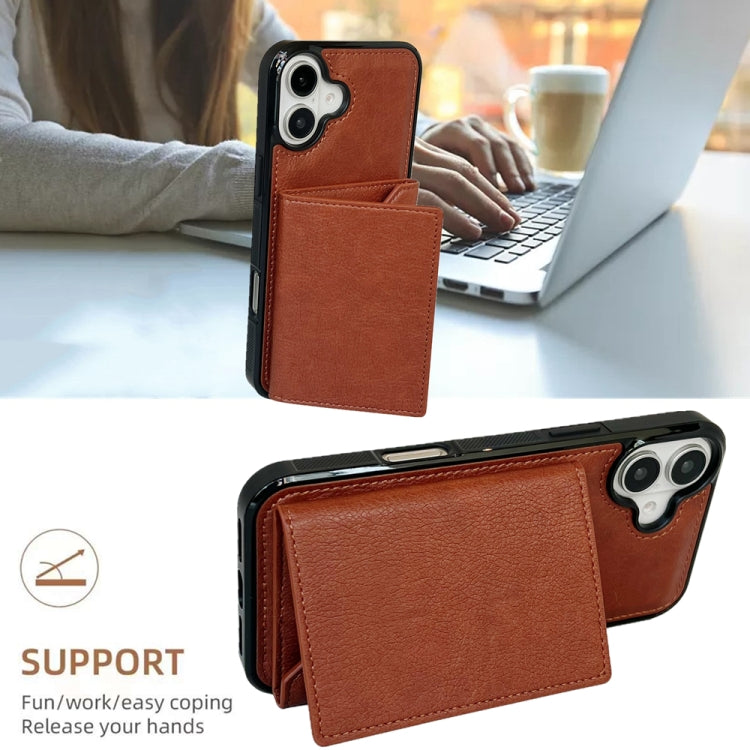 For iPhone 16 Solid Color Metal Buckle Card Slots Bag Phone Case