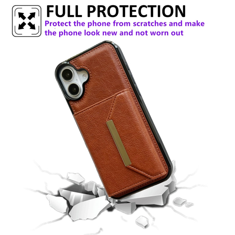 For iPhone 16 Solid Color Metal Buckle Card Slots Bag Phone Case