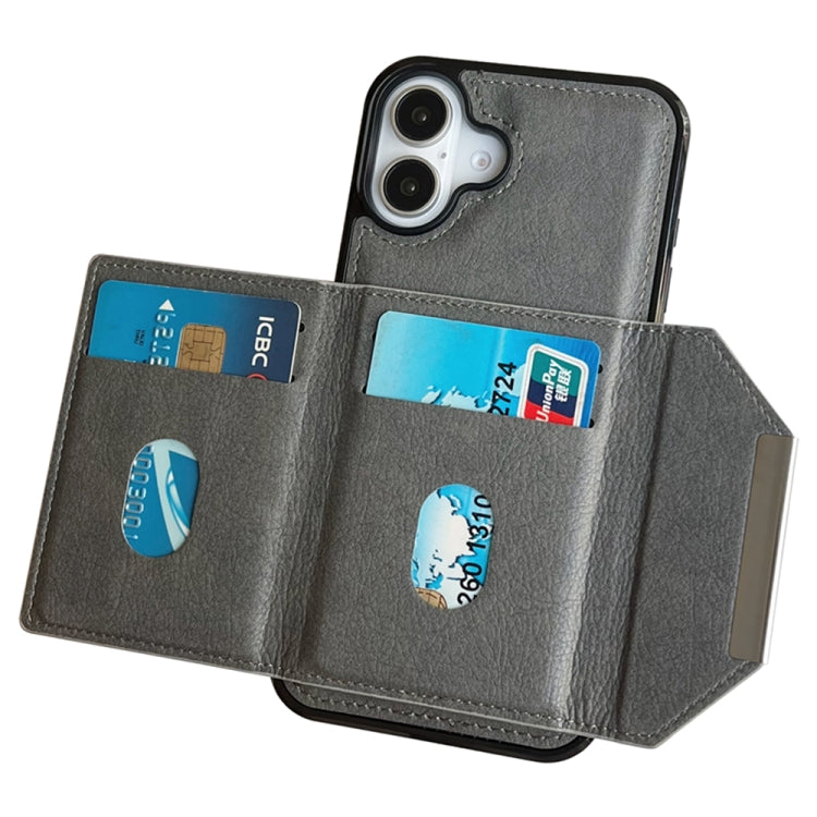 For iPhone 16 Solid Color Metal Buckle Card Slots Bag Phone Case