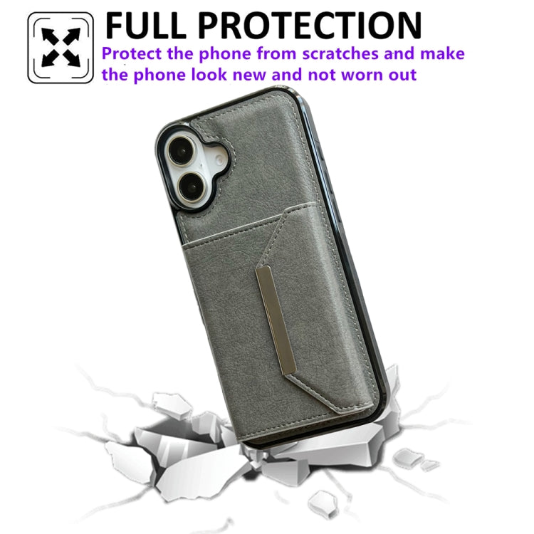For iPhone 16 Solid Color Metal Buckle Card Slots Bag Phone Case